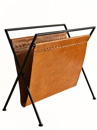 Folding leather magazine rack - folding,