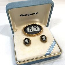 VTG Wedgwood Van Dell 12k GF Jewelry Set Black Cameo Brooch Earrings Filigree