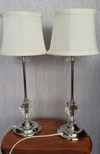 Crystal cut glass table bedside lamps x 2 Tall slim