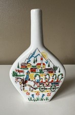 Vintage Alpine Scene Ceramic Bottle Vase Transfer Print Small Rim Chip 16cm
