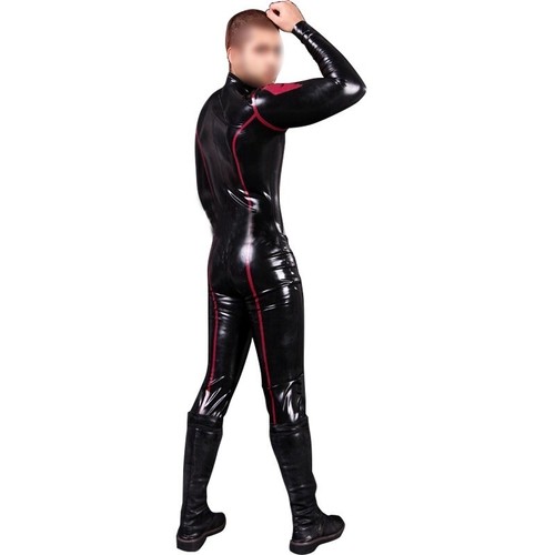Men latex bodysuit front - latex,