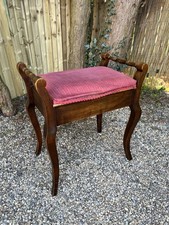 Piano Stool Desk Antique Edwardian Turned Oak Fabric Lift Top Storage Lounge