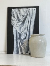 Classic draped fabric still life picture original oil on board hand painted 