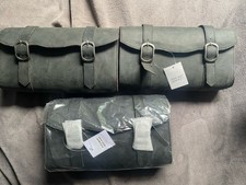 3 X Black Genuine Leather Motorbike Saddle Bag - New