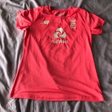 Ladies England Cricket T-Shirt Coral Pink New Balance ECB Official Tee small