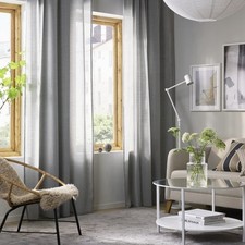 Ikea Hilja Light Filtering/Dimming Grey Curtains Pair LONG 145x300cm Drop NEW