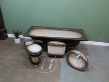 Retro Vintage Toilet Bathroom Suite Brown Cream 1970s Chic Sink Bath Toilet