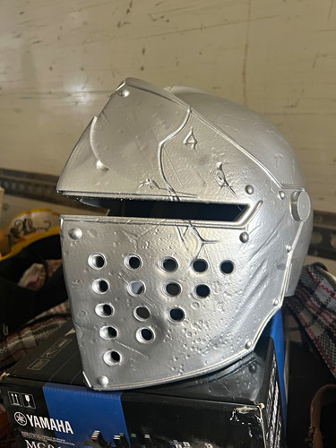 Silver medieval knight helmet - knight,
