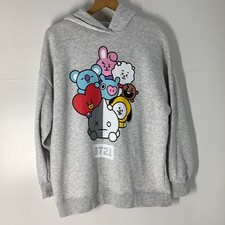 BT21 Character Hoodie UK 10 12 Oversized Grey Sweatshirt Jumper K-Pop BTS