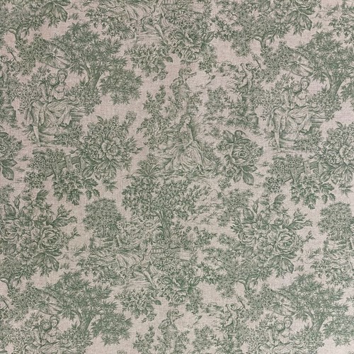 Vintage toile green fabric - toile,