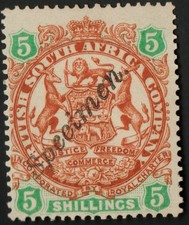 1896 RHODESIA  5 Shillings SPECIMEN SG 49