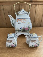 Franklin Mint Birds And Flowers Of The Orient Tea Pot, Sugar And Jug