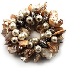 Chunky Antique White Shell And Bead Flex Bracelet