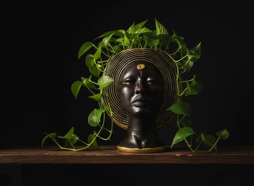 Gold head planter art deco - gold,