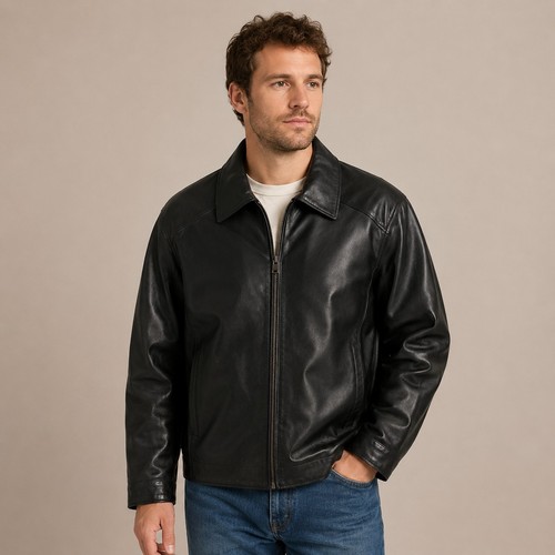 Merona black leather biker - black,