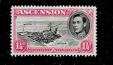 Ascension 1938 1.5d  SG40fb cut mast and railings error MLH mint stamp cat £160