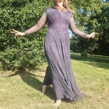 Vintage 1940s Gothic Purple Lace  Wedding Ballgown Dress W/ Train Fits 8