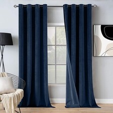 Thick Velvet Blackout Curtains Eyelet Ring Top Ready Made Pair Lined Curtains