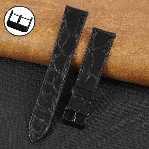 Flat black leather - leather, strap