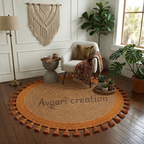 Round jute rug - 100%, natural