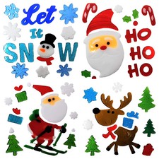 4 Sheets Christmas Gel Window Stickers – Clings Santa, Reindeer, Snowflakes