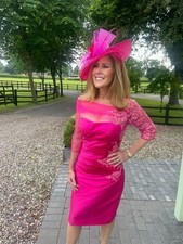 Irresistible Brand New Hot Pink Fitted Dress With Assymetrical Neckline