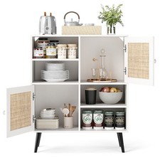 Mid-century Modern Credenza Cabinet Boho Accent Cabinet-Natural