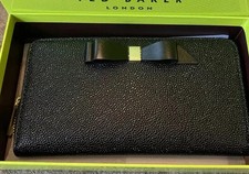 New Genuine Ted Baker AINE Bow Zip around Leather Matinee Purse Black NO BOX