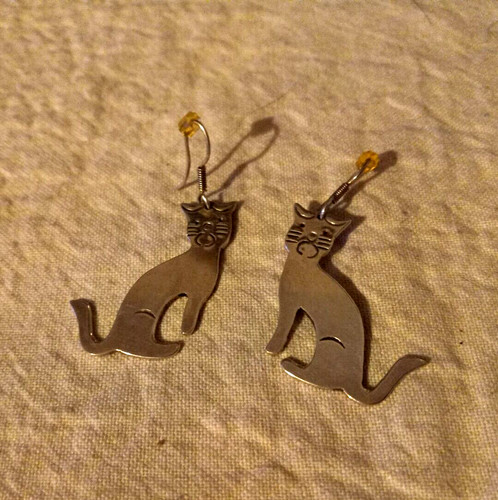 Cat cut out earrings 925 - , &