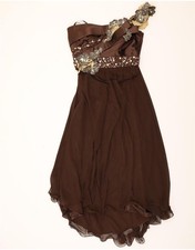 TONY BOWLS Womens Evening Asymmetric One Shoulder Dress US 12 Large Brown BD06