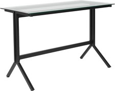 Glass Top Computer Desk with Black Metal Frame