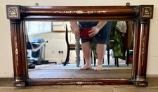 Antique Regency Rosewood Gilt Overmantle Mirror Original Glass w/ Military Scene