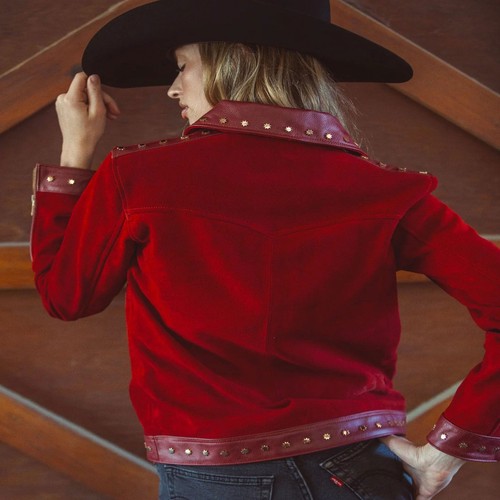 Women red suede western - red,