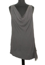 VINTAGE LADIES HANDWRITTEN BY TANYA SARNE BOAT NECK TOP VEST, LARGE GREY