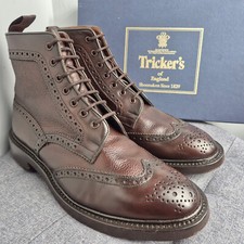 Trickers 'Steeple' Espresso Two Tone Leather Grain Brown Brogue Boots  UK 10.5