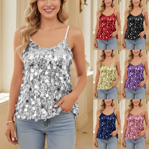 Womens sparkly sequins tanks - sequins,