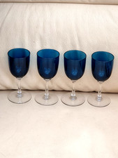 4 x Victorian Bristol Blue Handblown Glasses  in perfect condition