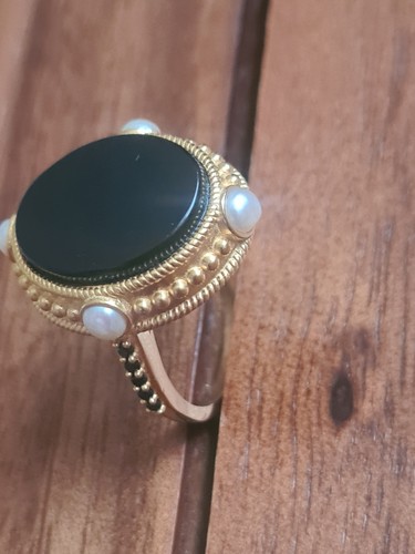 Black onyx pearl - pearl, ring