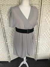 Size 44 H&M 16-18 Draped Mock Wrap Grecian Dress Short Pale Grey Summer Holidays