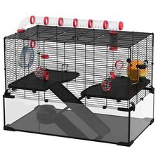 Gerbil Cage, Dwarf Hamster Cage, with Deep Glass Bottom, Tunnels, Ramps,