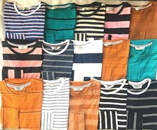 Men's Womens Easy Long Sleeve Stripe Crew Neck Cotton T-Shirts WAS £10 NOW £5.99