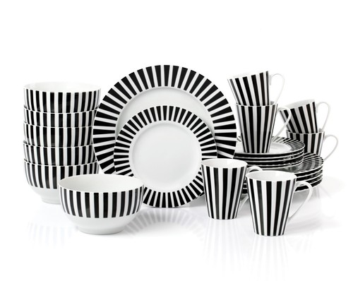 24pc black split stripe dinner - black,