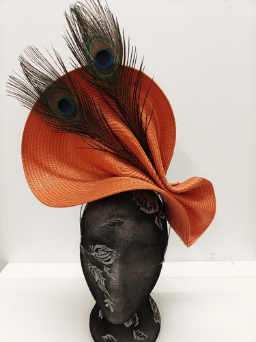 Orange large straw - straw, fascinator