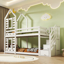 Bunk Bed Storage Children Cabin Bed Single Bed with Window for Kids Twin Sleepe