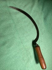 Small Vintage Scythe With 14” Curved Cutting Blade + Wooden Handle 16” Overall