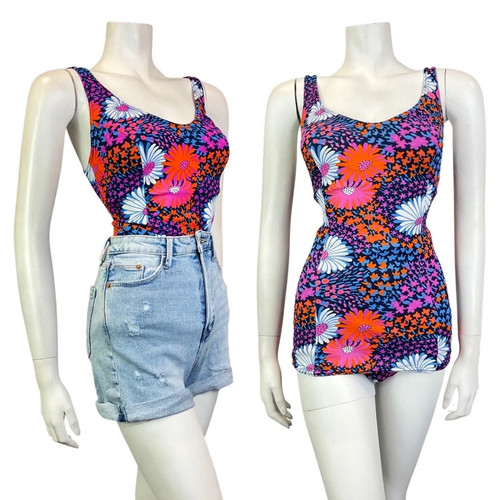 Vintage 60s 70s blue pink - blue,