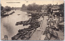 Vintage Postcard Richmond Thames England Boats