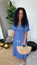 Dress OS Blue Cotton Embroidered Boho Tassel Maxi Length BNWOT