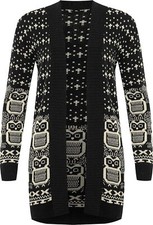 Womens Owl Print Pattern Long Sleeve Open Top Ladies Knitted Cardigan