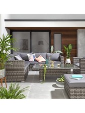 Aruba 6-Seater Corner Garden Sofa Set With Chair, Footstool,  Adjustable Table